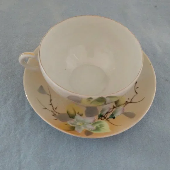 MID CENTURY MODERN JAPAN GREEN STAMP FLORAL TEA CUP SET JAPANESE BLOSSOMS - Picture 12 of 16